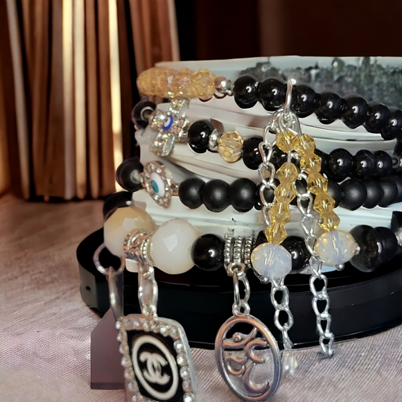 Black CC Crystal Namaste Charmed bracelets Set - Picture 7 of 7